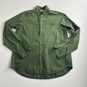 Kenzo Mens Tiger Crest Cotton Poplin Olive Green Button Up Shirt Size 37‎ 14.5